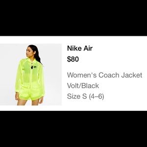 Nike Air Women’s Coach Jacket Volt/Black